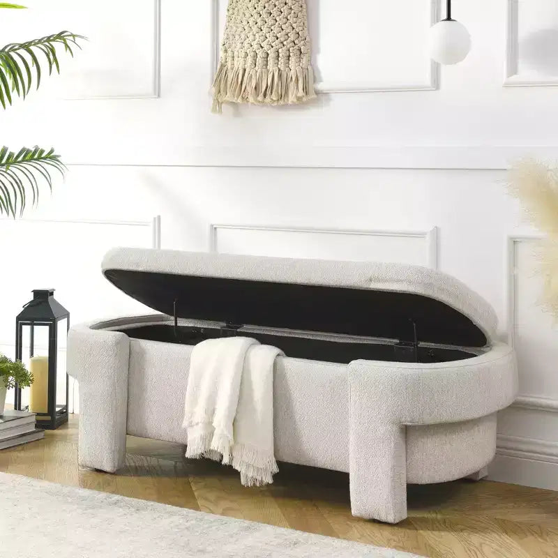 Panca rivestita in tessuto di lino CLIHOME con ampio spazio contenitore, pouf per soggiorno, ingresso e camera da letto