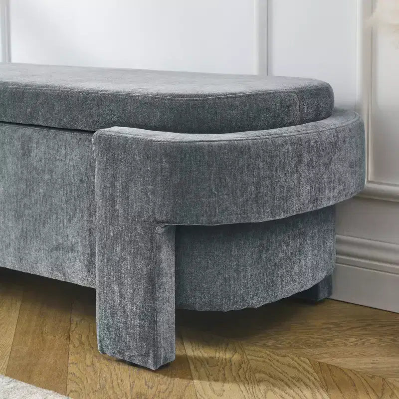 Panca rivestita in tessuto di lino CLIHOME con ampio spazio contenitore, pouf per soggiorno, ingresso e camera da letto