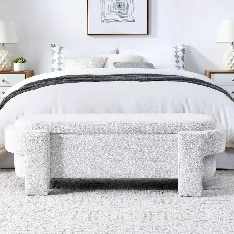 Panca rivestita in tessuto di lino CLIHOME con ampio spazio contenitore, pouf per soggiorno, ingresso e camera da letto