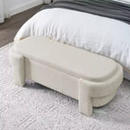 Panca rivestita in tessuto di lino CLIHOME con ampio spazio contenitore, pouf per soggiorno, ingresso e camera da letto
