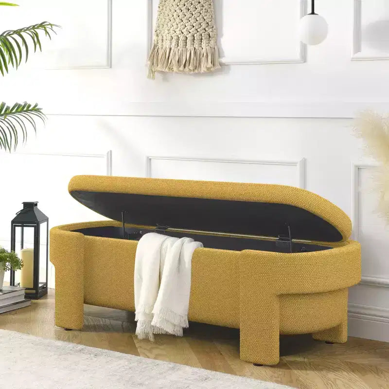 Panca rivestita in tessuto di lino CLIHOME con ampio spazio contenitore, pouf per soggiorno, ingresso e camera da letto
