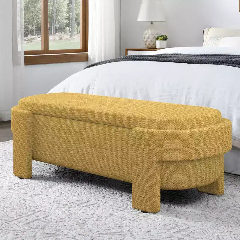 Panca rivestita in tessuto di lino CLIHOME con ampio spazio contenitore, pouf per soggiorno, ingresso e camera da letto