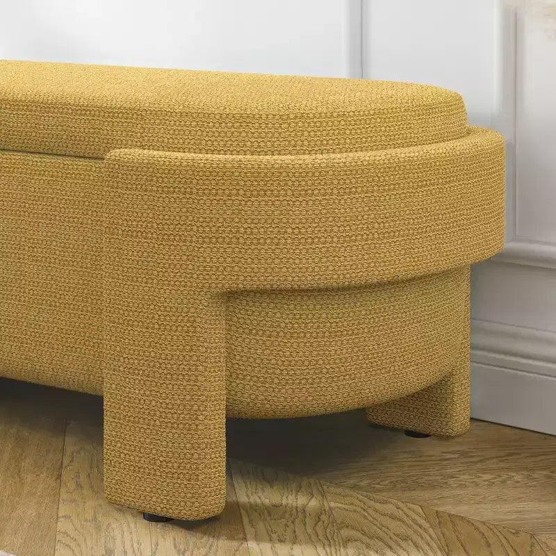 Panca rivestita in tessuto di lino CLIHOME con ampio spazio contenitore, pouf per soggiorno, ingresso e camera da letto