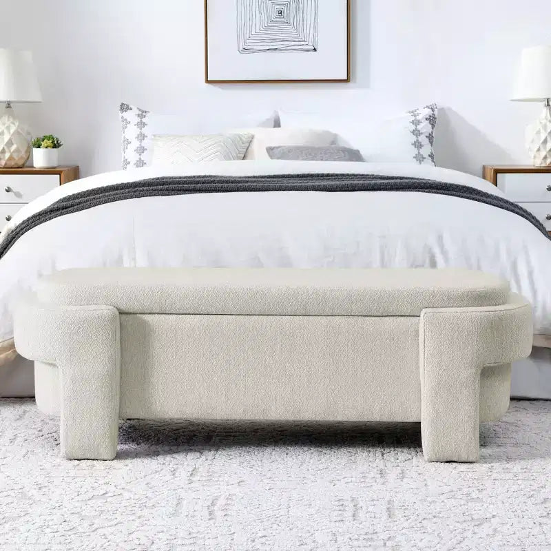 Panca rivestita in tessuto di lino CLIHOME con ampio spazio contenitore, pouf per soggiorno, ingresso e camera da letto