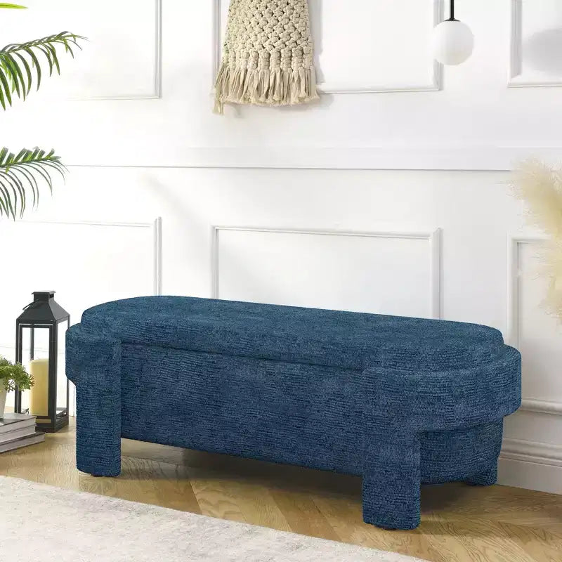 Panca rivestita in tessuto di lino CLIHOME con ampio spazio contenitore, pouf per soggiorno, ingresso e camera da letto