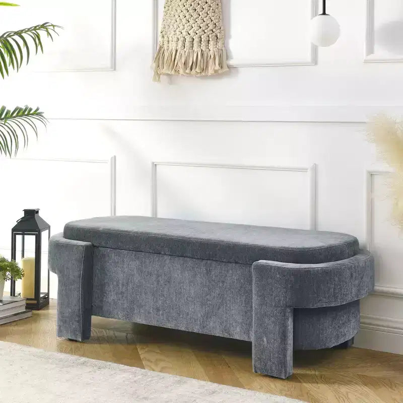 Panca rivestita in tessuto di lino CLIHOME con ampio spazio contenitore, pouf per soggiorno, ingresso e camera da letto