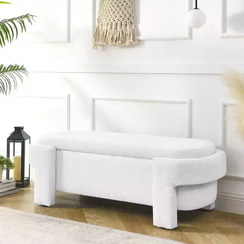 Panca rivestita in tessuto di lino CLIHOME con ampio spazio contenitore, pouf per soggiorno, ingresso e camera da letto