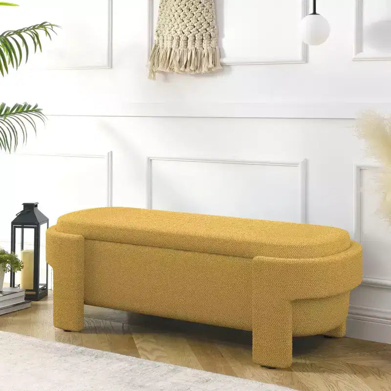Panca rivestita in tessuto di lino CLIHOME con ampio spazio contenitore, pouf per soggiorno, ingresso e camera da letto