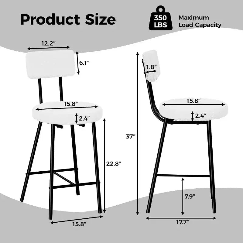 Set di 4 sedie da bar, sgabelli da bancone imbottiti con seduta rotonda, sedia da bar senza braccioli con schienale, poggiapiedi e gambe in metallo per sala da pranzo