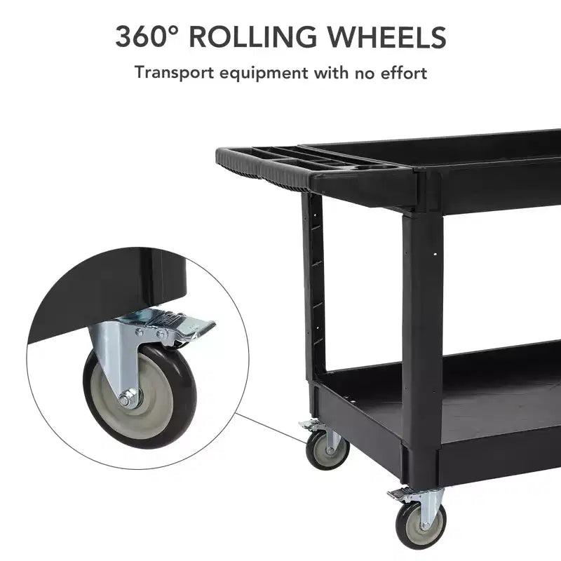 Carrello, Carrello di servizio multiuso, Carrello di utilità a 2 ripiani in plastica con ruote girevoli a 360°, Resistente da 226 kg per cucina, magazzino, garage