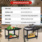 Carrello, Carrello di servizio multiuso, Carrello di utilità a 2 ripiani in plastica con ruote girevoli a 360°, Resistente da 226 kg per cucina, magazzino, garage