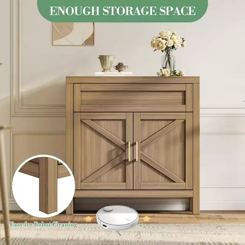 1 Cassetto e 2 Ante, Mobile Contenitore, Credenza Moderna con Ripiano Regolabile,
