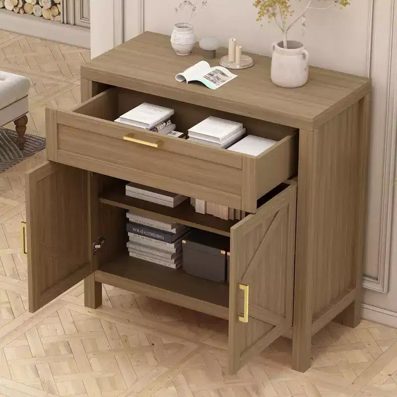 1 Cassetto e 2 Ante, Mobile Contenitore, Credenza Moderna con Ripiano Regolabile,