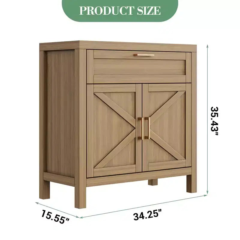 1 Cassetto e 2 Ante, Mobile Contenitore, Credenza Moderna con Ripiano Regolabile,