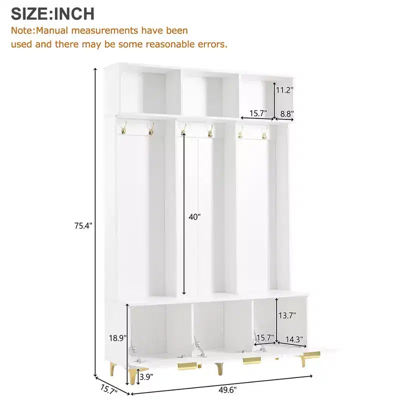 Appendiabiti da Ingresso, Panchina Contenitore da Ingresso con Comoda Seduta, 3 Ripiani, Scomparti per Scarpe, Appendiabiti con 6 Ganci