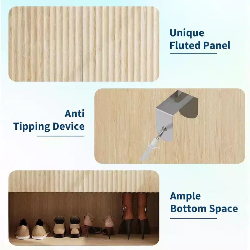 Mobile Scarpiera per Ingresso, Scarpiera Sottile in Legno con Ante Scanalate e Ripiani Regolabili, Scarpiera Stretta per Corridoio, Portico, Rovere