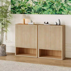 Mobile Scarpiera per Ingresso, Scarpiera Sottile in Legno con Ante Scanalate e Ripiani Regolabili, Scarpiera Stretta per Corridoio, Portico, Rovere