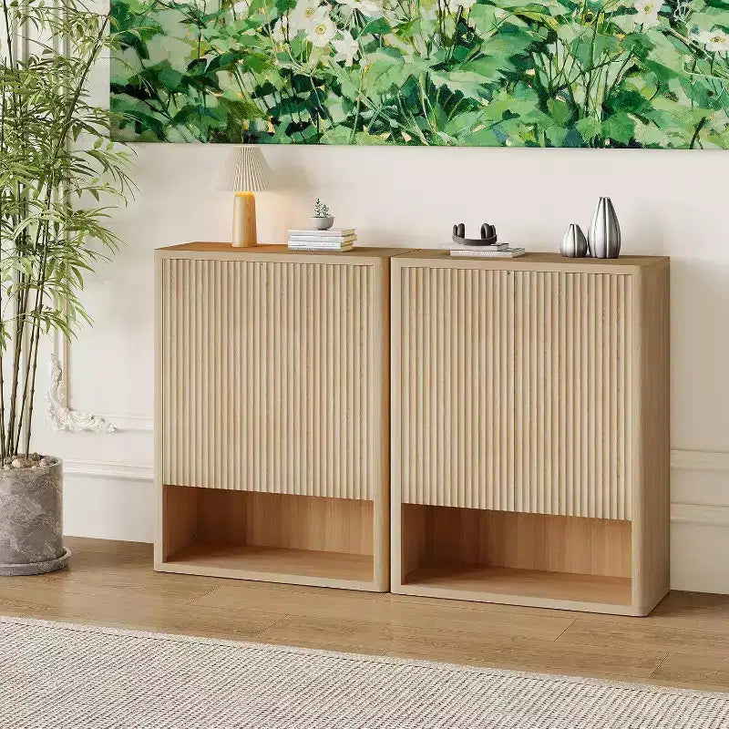 Mobile Scarpiera per Ingresso, Scarpiera Sottile in Legno con Ante Scanalate e Ripiani Regolabili, Scarpiera Stretta per Corridoio, Portico, Rovere