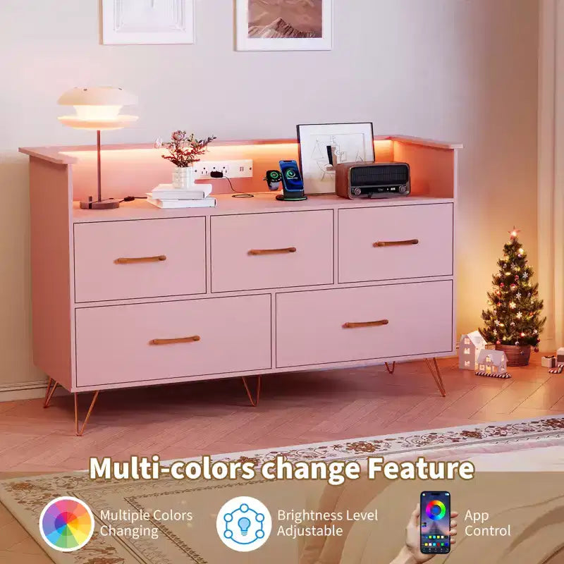 COZONY Cassettiera in Legno a 5 Cassetti con Ripiano Espositivo, Mobile Contenitore Moderno per Camera da Letto Soggiorno Ingresso