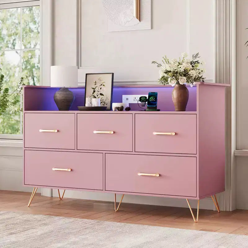 COZONY Cassettiera in Legno a 5 Cassetti con Ripiano Espositivo, Mobile Contenitore Moderno per Camera da Letto Soggiorno Ingresso