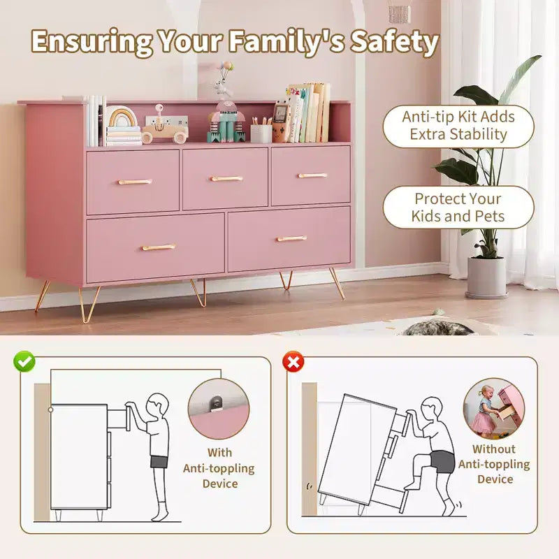 COZONY Cassettiera in Legno a 5 Cassetti con Ripiano Espositivo, Mobile Contenitore Moderno per Camera da Letto Soggiorno Ingresso