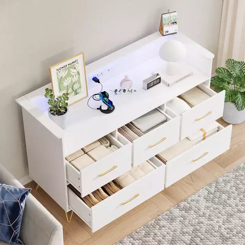 COZONY Cassettiera in Legno a 5 Cassetti con Ripiano Espositivo, Mobile Contenitore Moderno per Camera da Letto Soggiorno Ingresso
