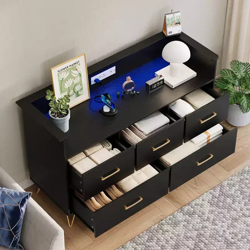 COZONY Cassettiera in Legno a 5 Cassetti con Ripiano Espositivo, Mobile Contenitore Moderno per Camera da Letto Soggiorno Ingresso