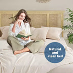 Struttura letto matrimoniale con testiera in rattan bohémien, base a doghe in legno e supporto del telaio in metallo, costruzione robusta e silenziosa, facile da montare.