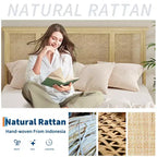 Struttura letto matrimoniale con testiera in rattan bohémien, base a doghe in legno e supporto del telaio in metallo, costruzione robusta e silenziosa, facile da montare.