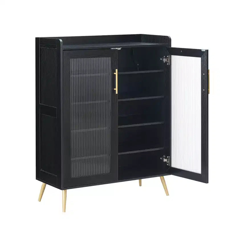 5-Tier Shoe Storage Cabinet with Glass Doors, Wooden Shoes Rack  Shoe Organizer for Entryway, Hallway,