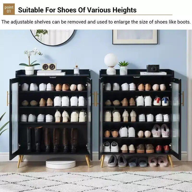 Scarpiera a 5 livelli con ante in vetro, Scarpiera in legno Organizer per scarpe per ingresso, corridoio,