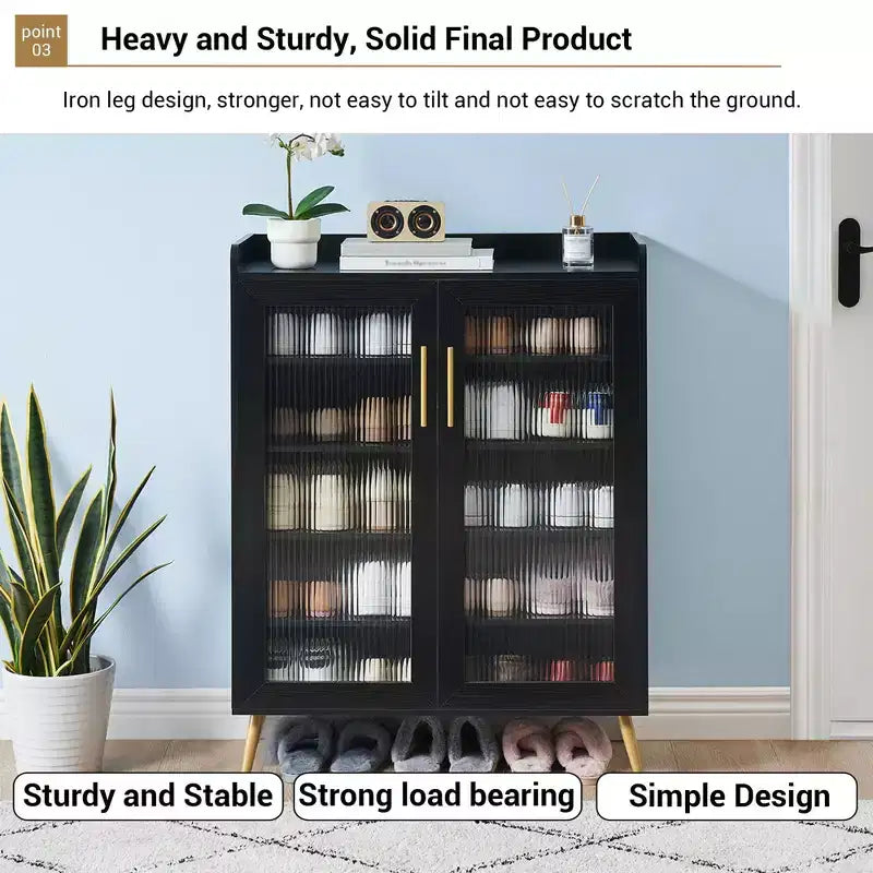 Scarpiera a 5 livelli con ante in vetro, Scarpiera in legno Organizer per scarpe per ingresso, corridoio,