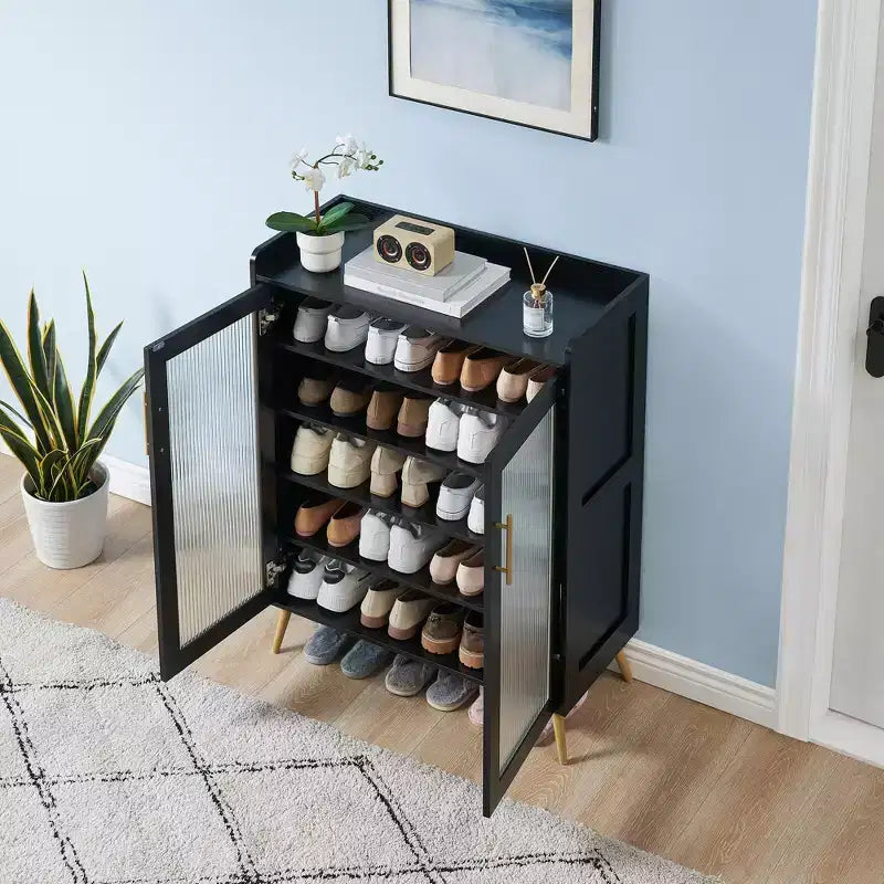 Scarpiera a 5 livelli con ante in vetro, Scarpiera in legno Organizer per scarpe per ingresso, corridoio,