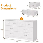 Cassettiera grande a 8 cassetti Heynemo per camera da letto, cassettiera moderna da 55 pollici, mobile TV con maniglie in metallo, organizer per cassetti in legno, bianco