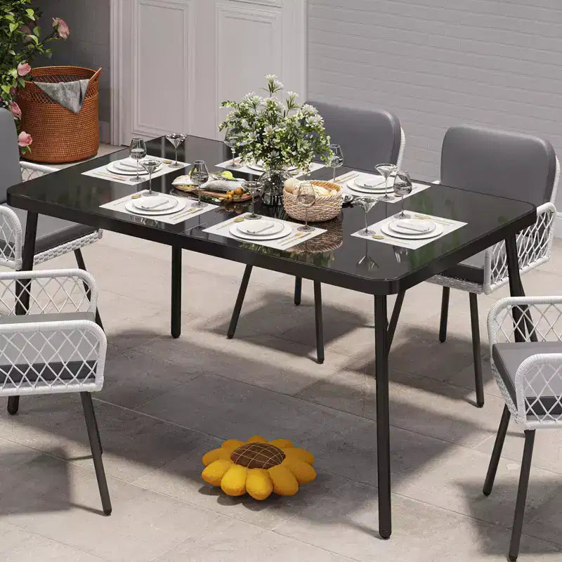 Tavolo da pranzo COZONY con piano in vetro temperato e struttura in metallo, tavolo da cucina moderno per casa, appartamento, ristorante e bar