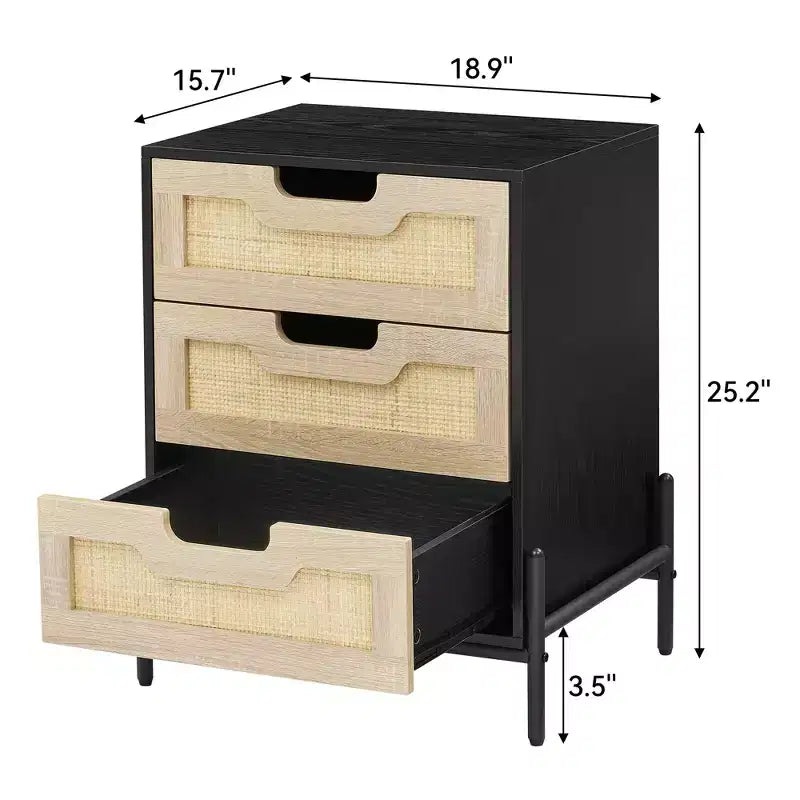 Comodino in vimini con cassetto Stile bohémien moderno Tavolino da notte con gambe robuste in legno Tavolino decorativo in vimini per camera da letto e soggiorno