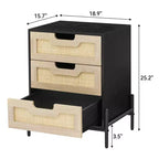 Comodino in vimini con cassetto Stile bohémien moderno Tavolino da notte con gambe robuste in legno Tavolino decorativo in vimini per camera da letto e soggiorno