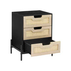 Comodino in vimini con cassetto Stile bohémien moderno Tavolino da notte con gambe robuste in legno Tavolino decorativo in vimini per camera da letto e soggiorno
