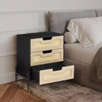 Comodino in vimini con cassetto Stile bohémien moderno Tavolino da notte con gambe robuste in legno Tavolino decorativo in vimini per camera da letto e soggiorno