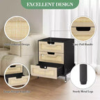 Comodino in vimini con cassetto Stile bohémien moderno Tavolino da notte con gambe robuste in legno Tavolino decorativo in vimini per camera da letto e soggiorno