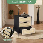 Comodino in vimini con cassetto Stile bohémien moderno Tavolino da notte con gambe robuste in legno Tavolino decorativo in vimini per camera da letto e soggiorno