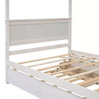 Struttura Letto a Baldacchino Matrimoniale con Letto Estraibile e 2 Cassetti Contenitore, Letto a Piattaforma Matrimoniale in Legno con Testiera, Bianco
