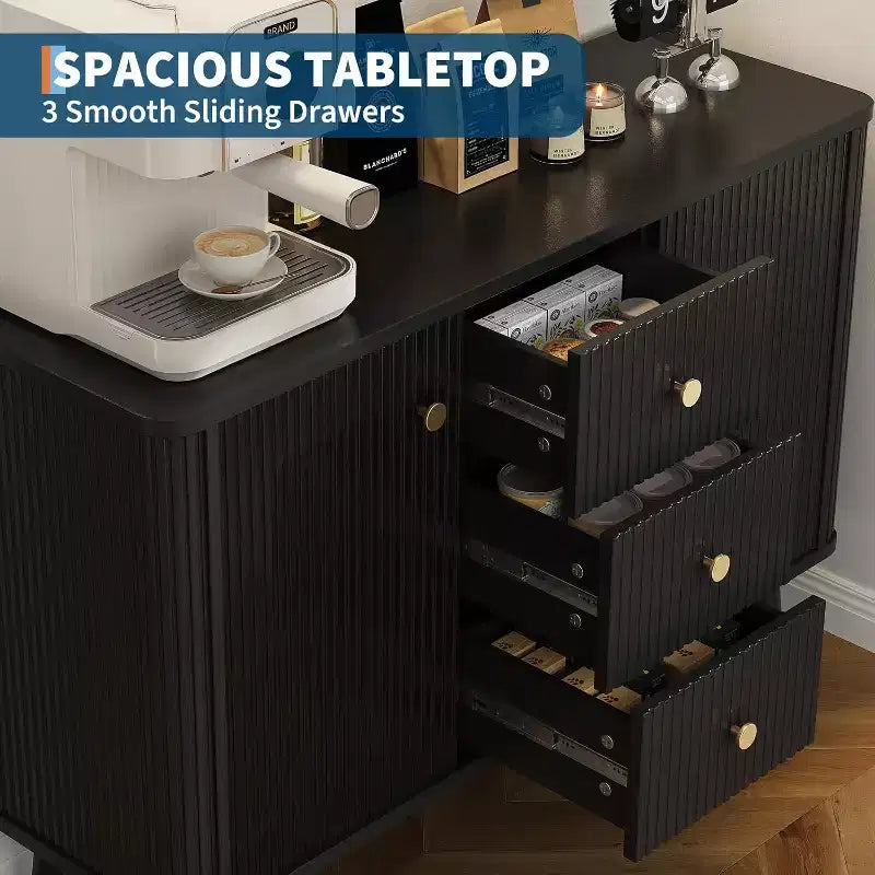 Madia da 47" con cassetti, credenza scanalata con 2 ante e 3 cassetti, per ingresso, cucina, soggiorno
