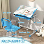 Set di scrivania e sedie regolabili Whisen per bambini, set ergonomico di tavolo e sedie con cassetto portaoggetti - Blu