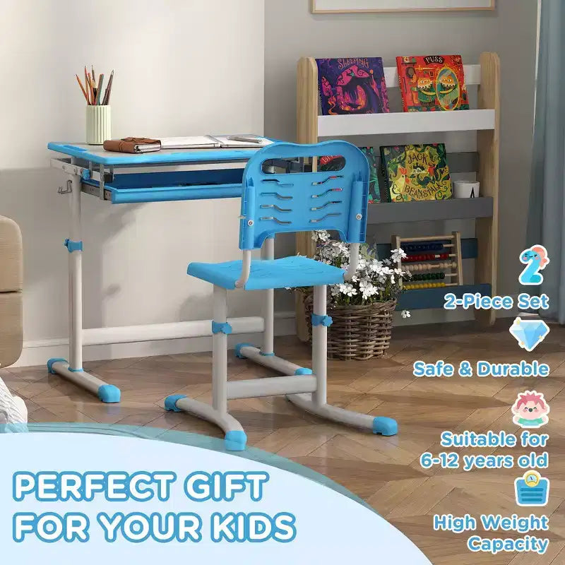 Set di scrivania e sedie regolabili Whisen per bambini, set ergonomico di tavolo e sedie con cassetto portaoggetti - Blu