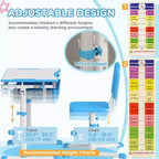 Set di scrivania e sedie regolabili Whisen per bambini, set ergonomico di tavolo e sedie con cassetto portaoggetti - Blu