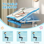 Set di scrivania e sedie regolabili Whisen per bambini, set ergonomico di tavolo e sedie con cassetto portaoggetti - Blu