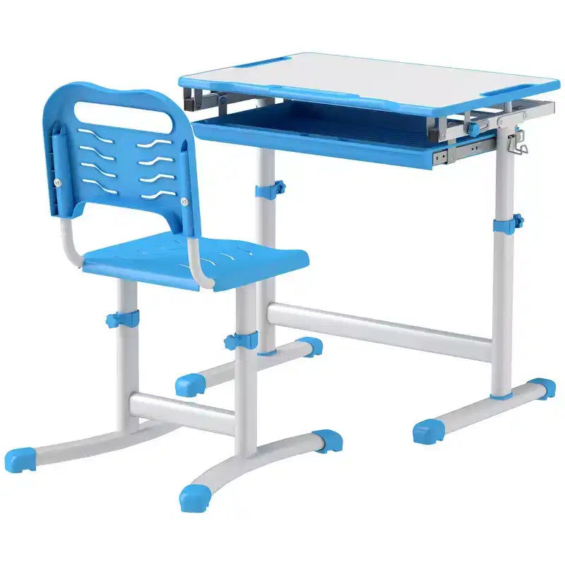 Set di scrivania e sedie regolabili Whisen per bambini, set ergonomico di tavolo e sedie con cassetto portaoggetti - Blu