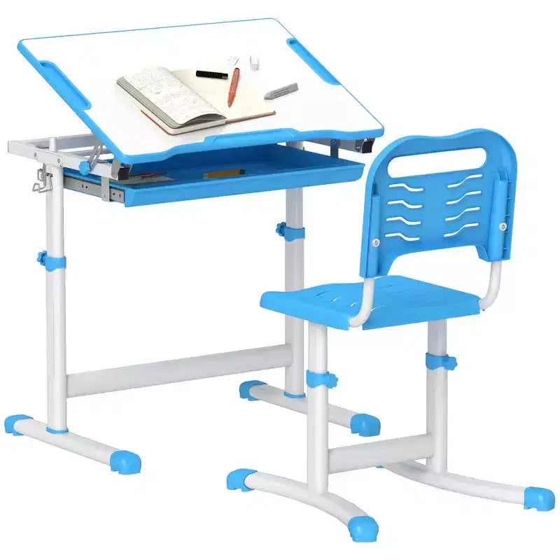 Set di scrivania e sedie regolabili Whisen per bambini, set ergonomico di tavolo e sedie con cassetto portaoggetti - Blu