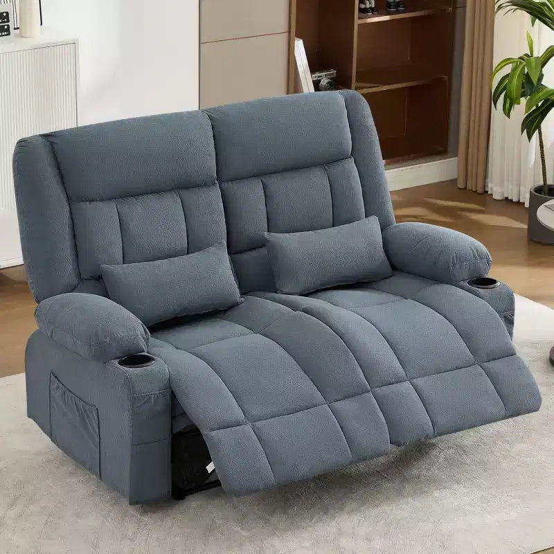 AndMakers Divano Reclinabile Rettangolare in Tessuto con Braccioli Imbottiti e Portabicchieri, Largo 157 cm